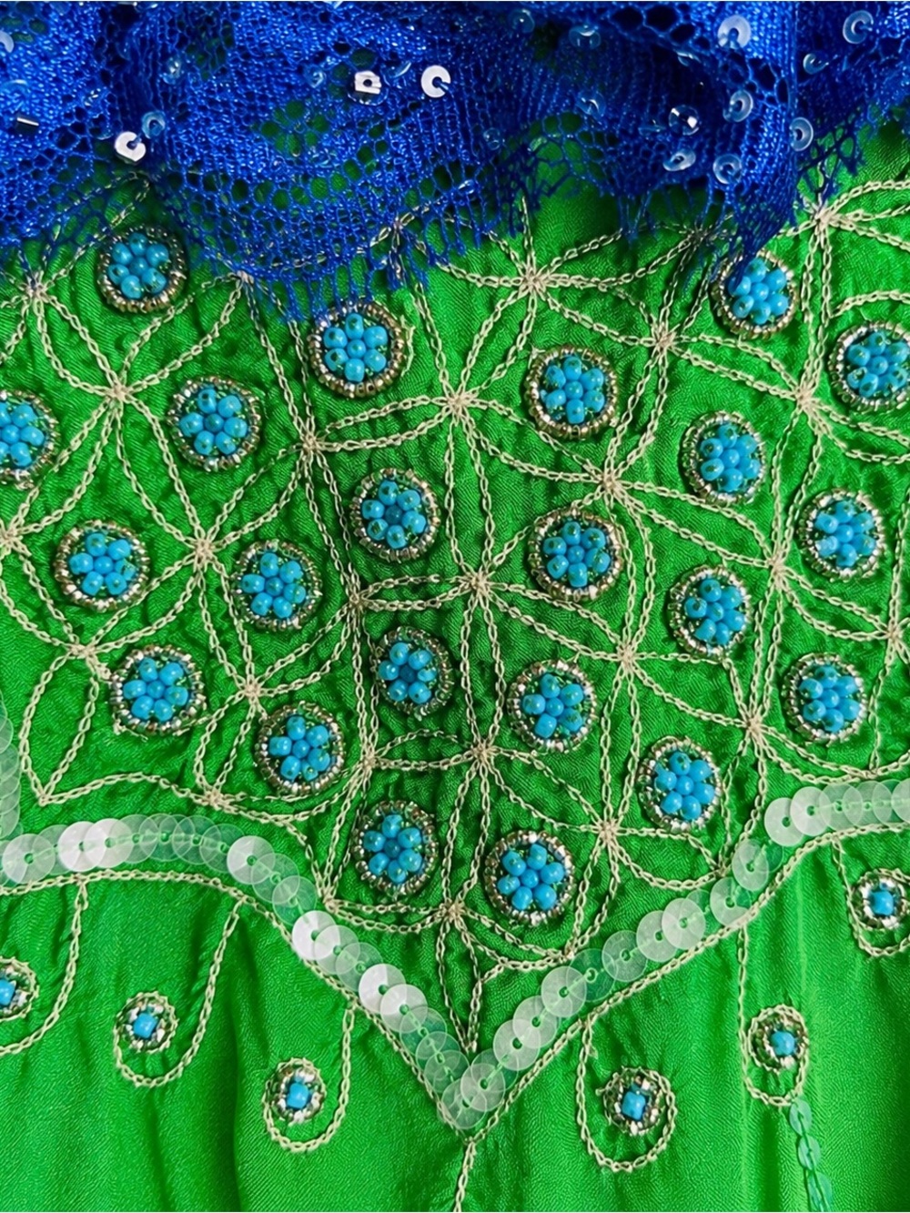 Vintage Y2K Free People Green Silk Beaded Sequin Lace Cami Top S - Picture 6 of 9